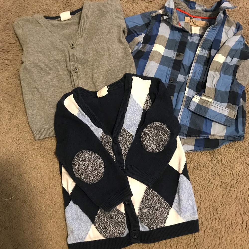 H&M 2 cardigans and 1 button up! Size 6-9 months.